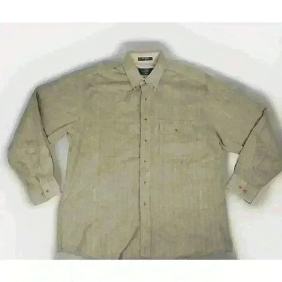 Orvis Mens Herringbone Button Down Longsleeve Shirt L Tan 100 Cotton - Picture 1 of 7